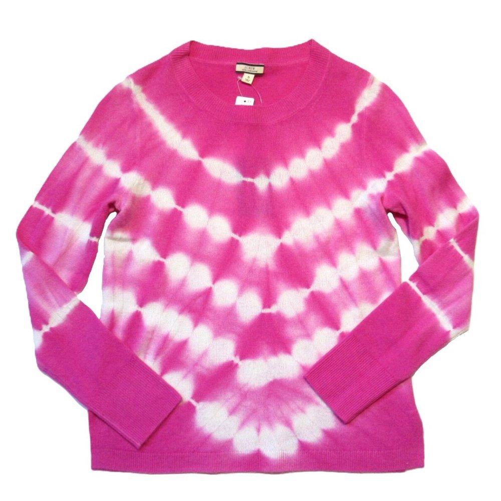 NWT J.Crew Cashmere Crewneck Sweater in Snow Larkspur Pink Tie-dye Pullover S